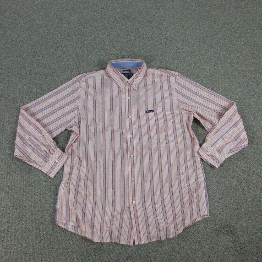 Chaps Shirt Mens Extra Large White Orange Blue Striped Long Sleeve Button Up
